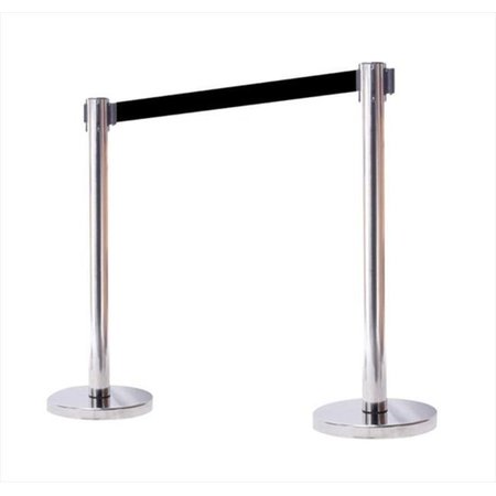 VIC CROWD CONTROL INC VIP Crowd Control 1109 14 in. Flat Base Mirror Post & Cover Retractable Belt Stanchion - 6.5 ft. Black Belt 1109